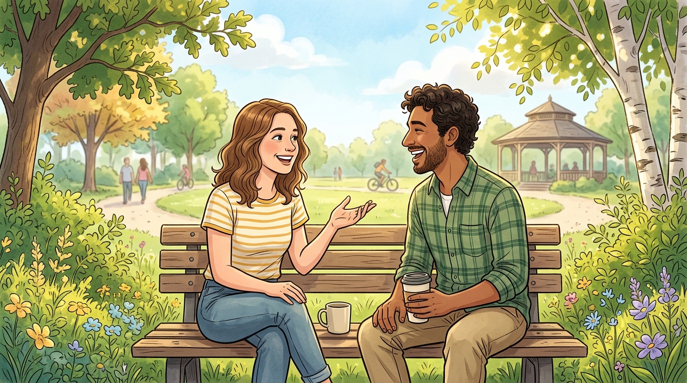 A couple sits at a small café table engaged in animated conversation, demonstrating that budget-friendly activities focused on dialogue can create meaningful connection without expensive dates